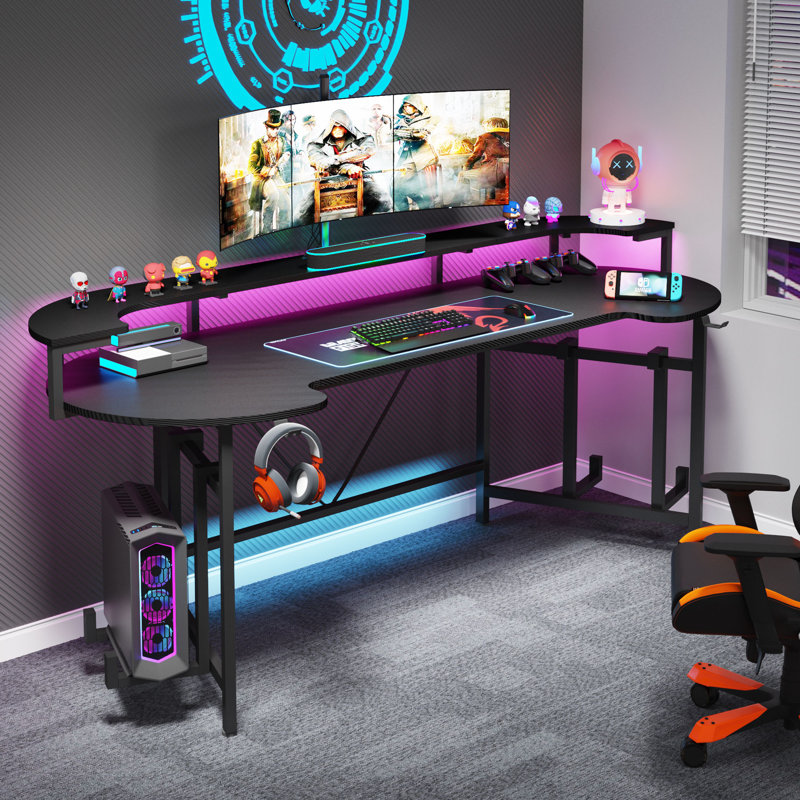Inbox Zero Kussai Height Adjustable Curved Gaming Desk & Reviews